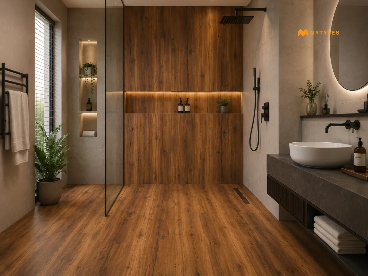 Wooden Tile Flooring in Bathroom